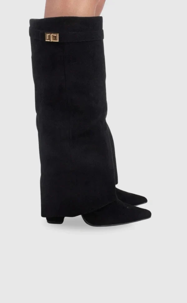Bottes hautes pour femme avec talon épais et design minimaliste