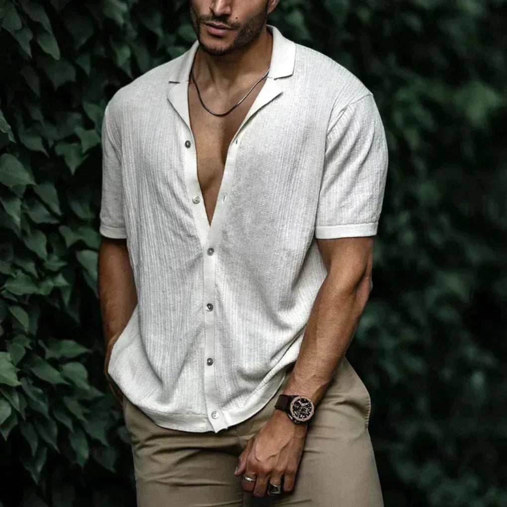 Men's summer short-sleeve shirt with linen effect