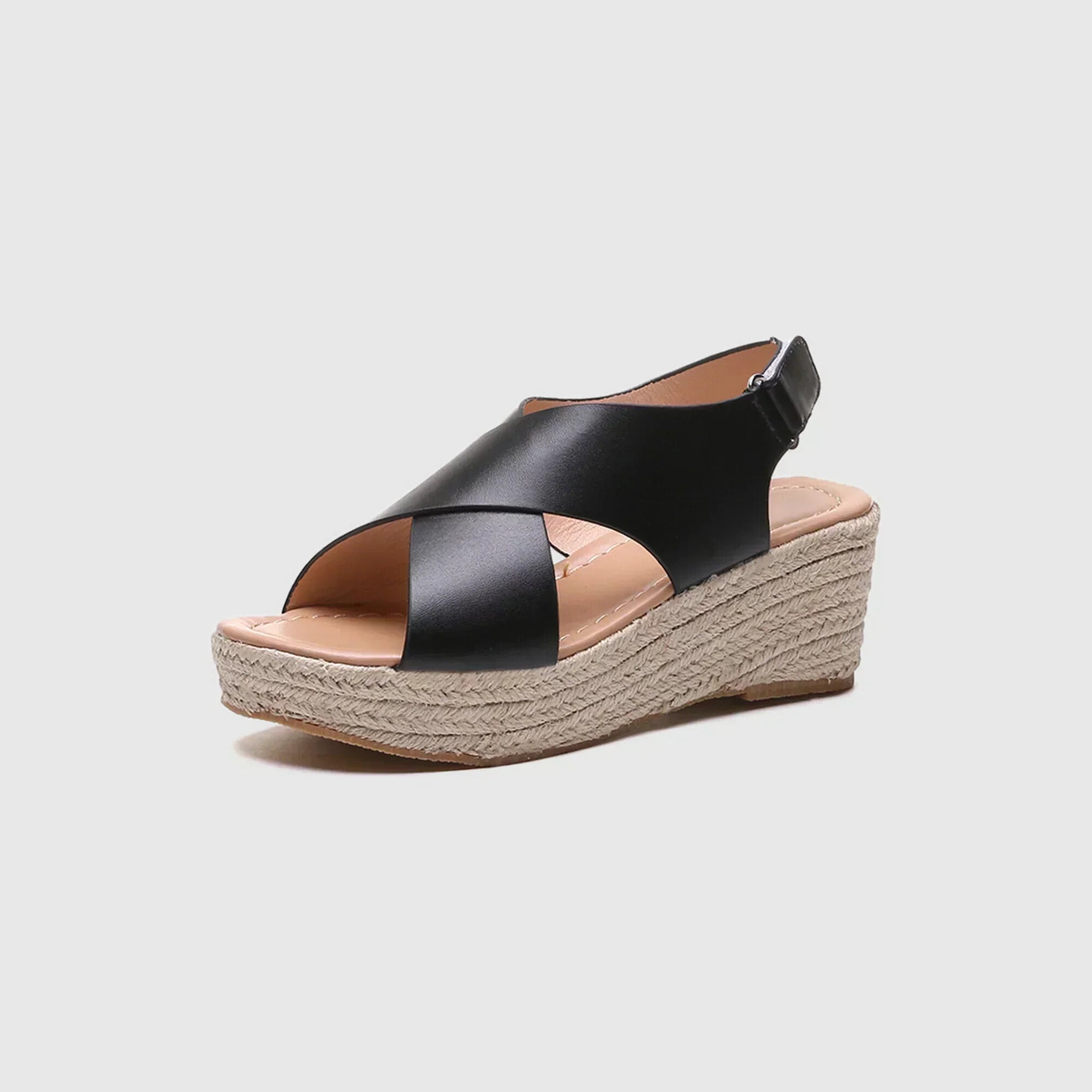 Sandali Platform Donna con Zeppa in Corda e Fasce Incrociate