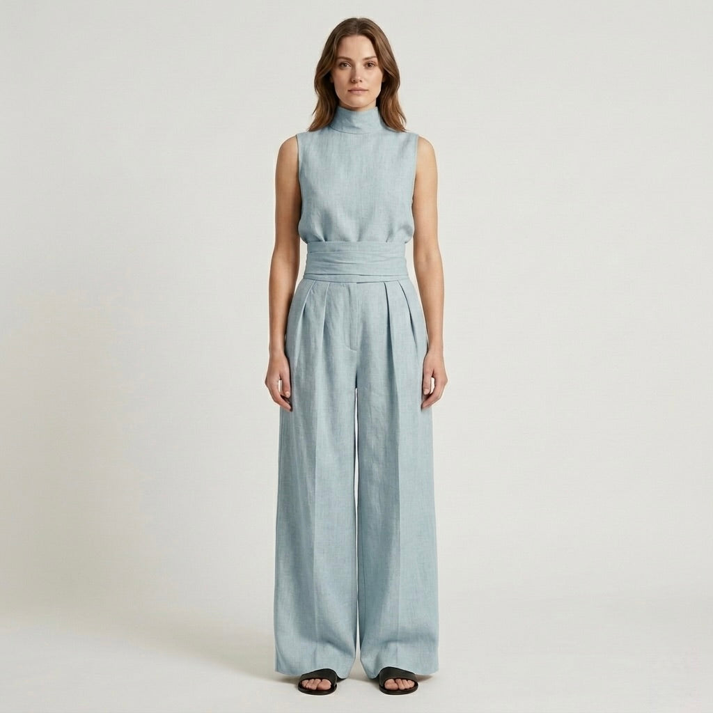 Completo Elegante da Donna Due Pezzi – Top Senza Maniche e Pantaloni Larghi