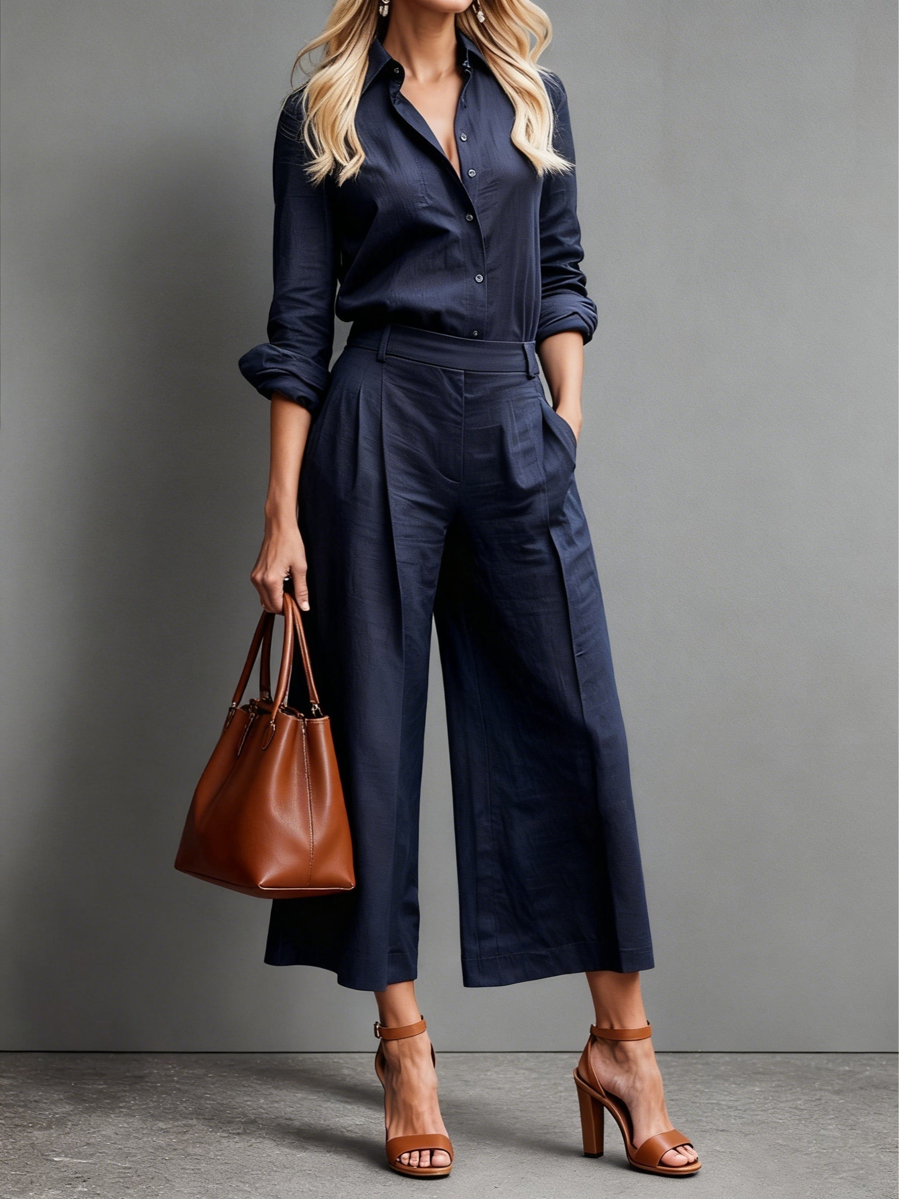 Carmen | Completo Pantalone Palazzo in Lino Donna Vita Alta