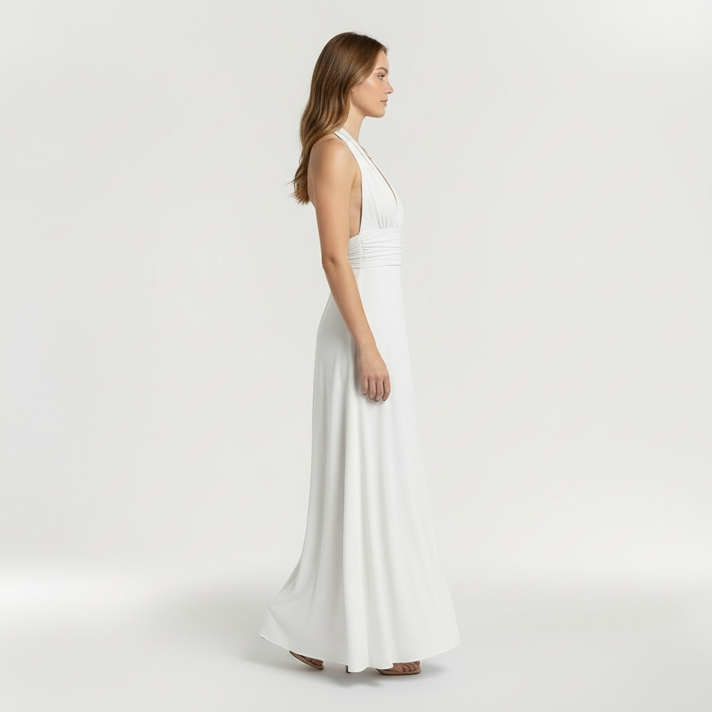 Elegantní dámské maxi šaty s halter výstřihem a bočním rozparkem