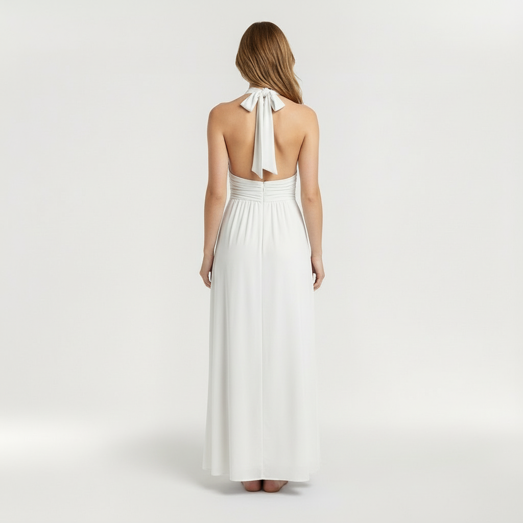 Elegantní dámské maxi šaty s halter výstřihem a bočním rozparkem