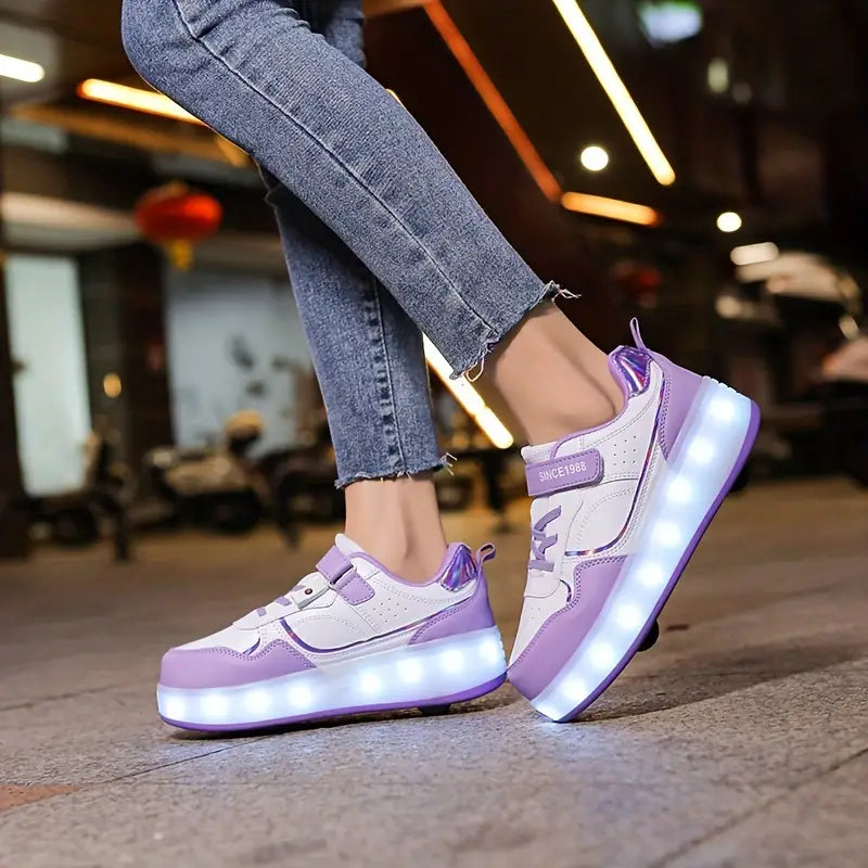Dívčí LED boty se svítící podrážkou a suchým zipem
