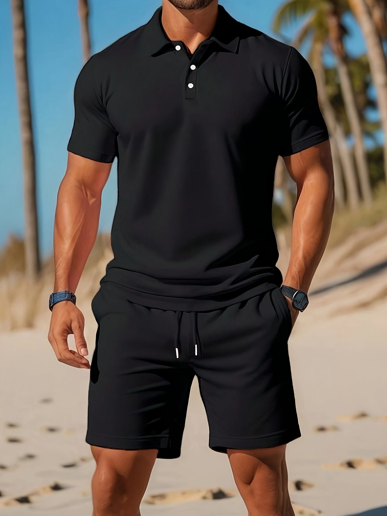 Completo Casual Uomo Polo e Pantaloncini Vestibilità Regolare
