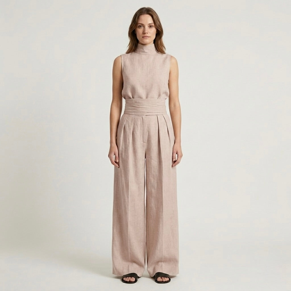 Completo Elegante da Donna Due Pezzi – Top Senza Maniche e Pantaloni Larghi