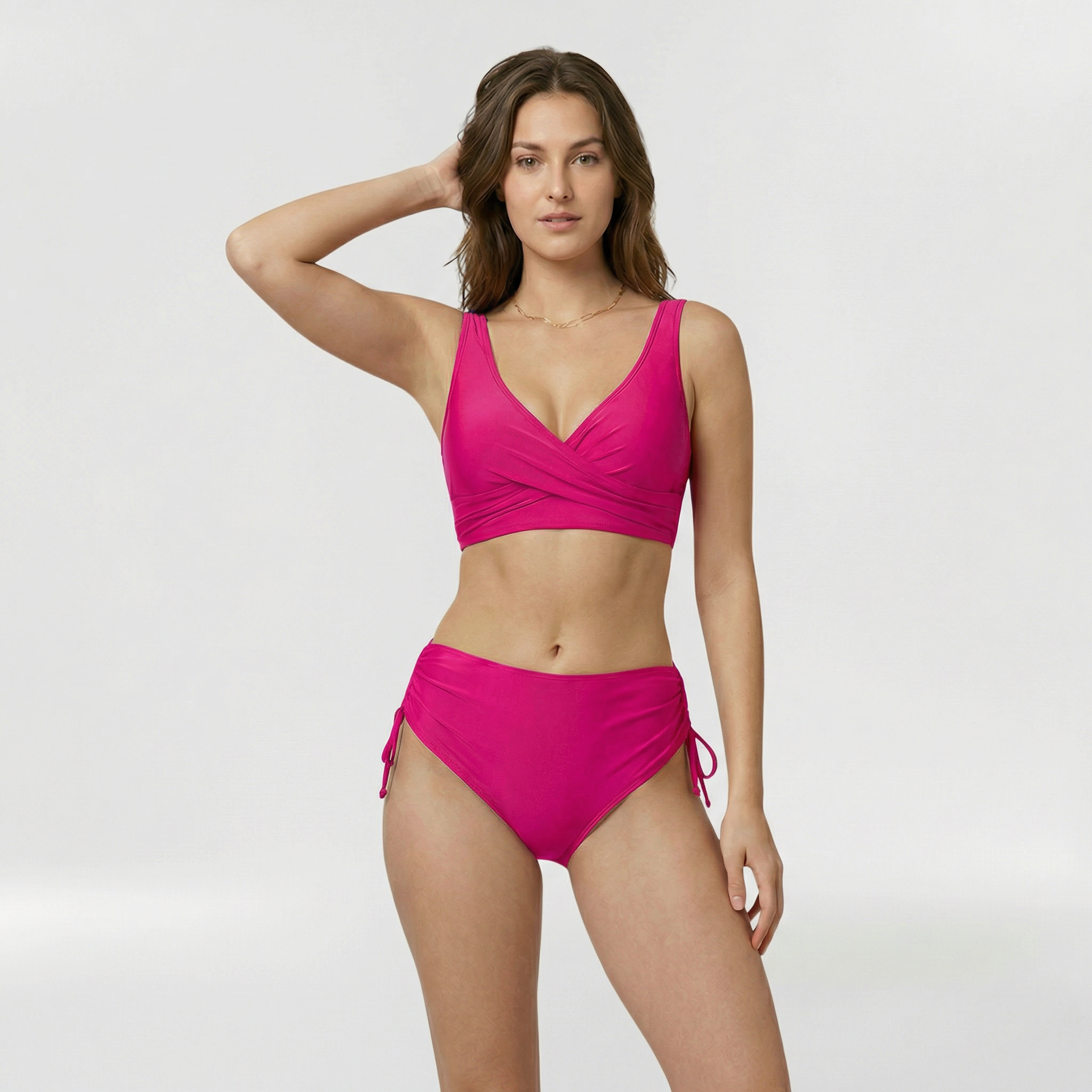 Women's bikini with crossed top and wide straps for the beach