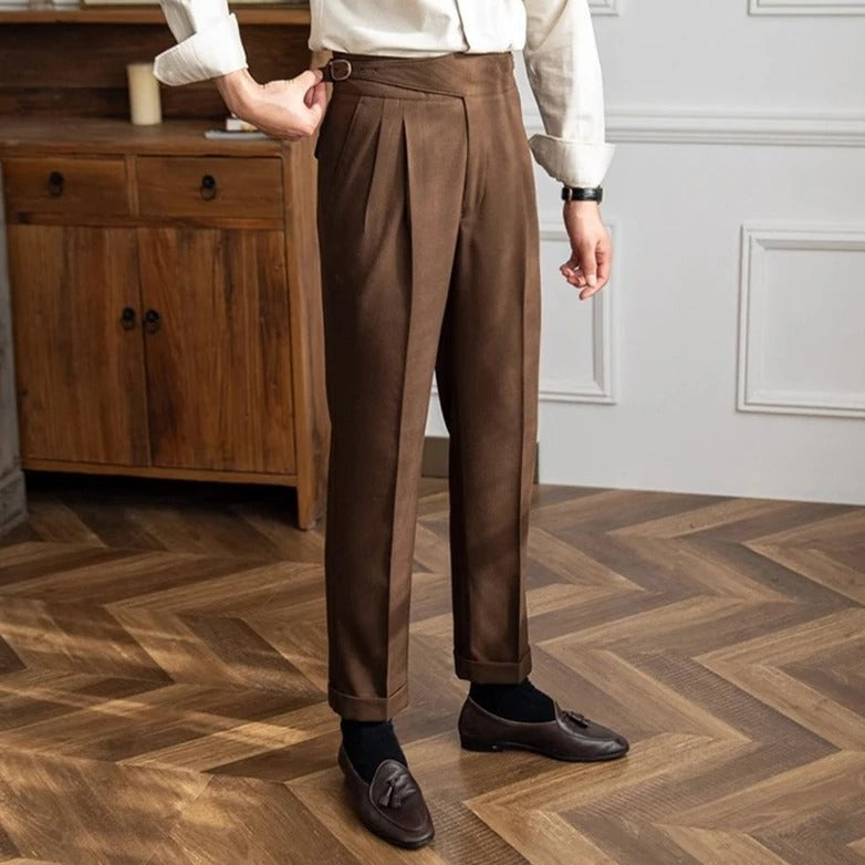 Elegante Pantalone Uomo Classico Piega Regolatori Laterali