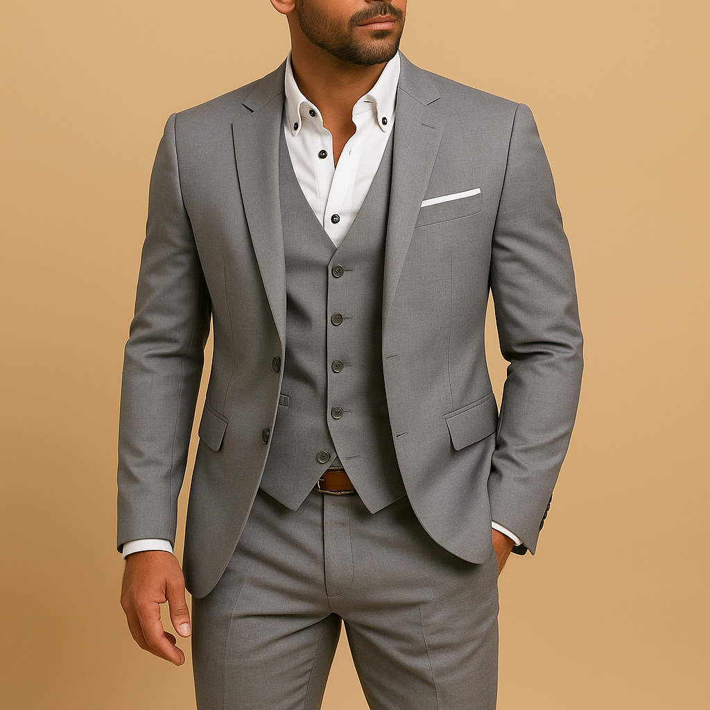 Completo Uomo Elegante 3 Pezzi Slim Fit con Gilet e Revers Classico