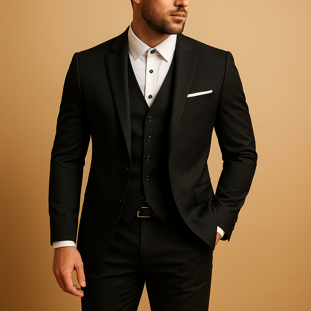 Completo Uomo Elegante 3 Pezzi Slim Fit con Gilet e Revers Classico