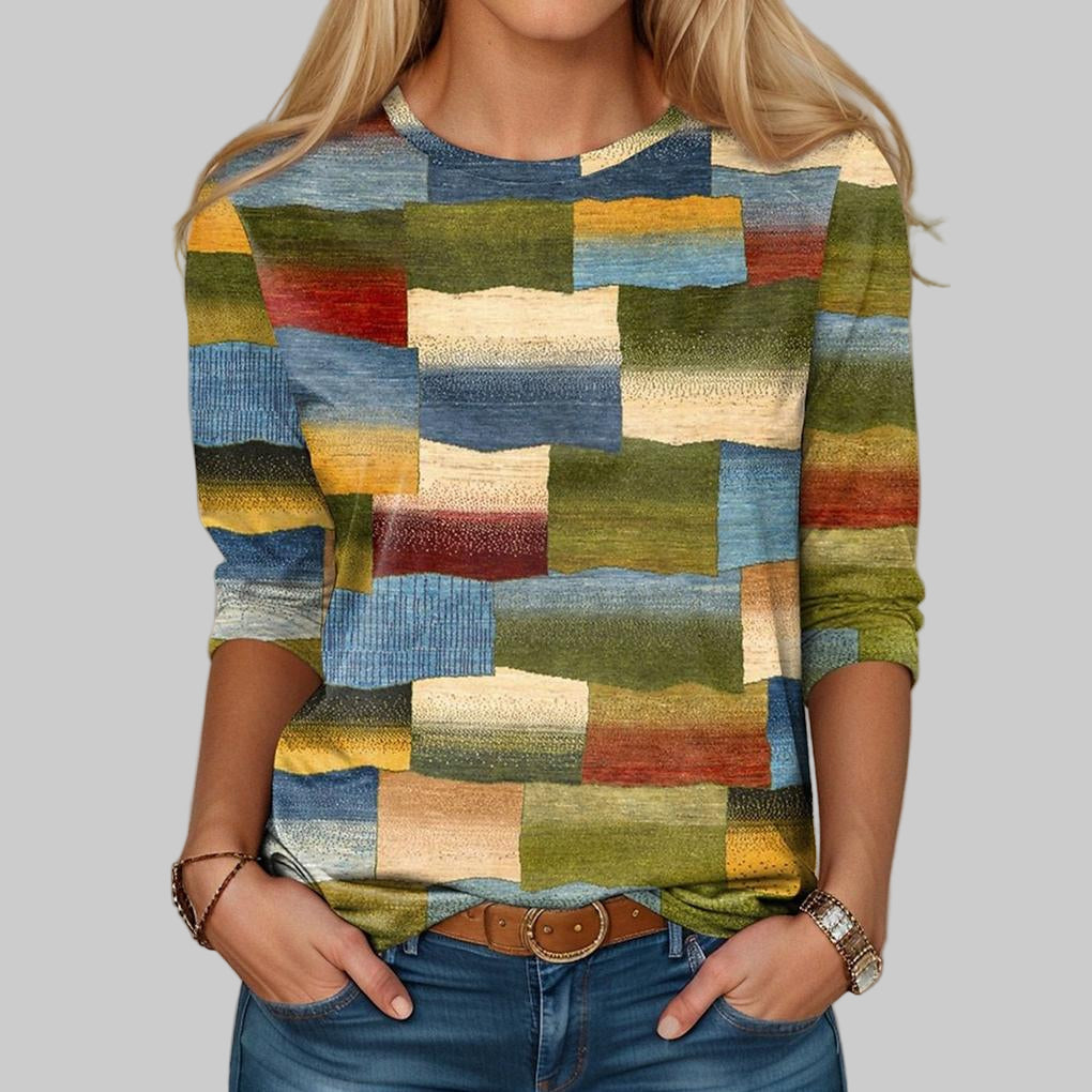 Maglia Donna a Maniche Lunghe con Stampa Patchwork