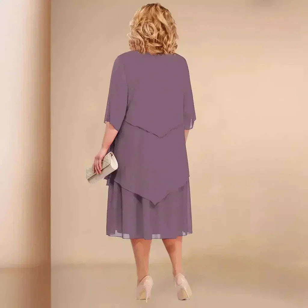 Abito Midi Donna a Strati con Maniche 3/4 e Collana Inclusa