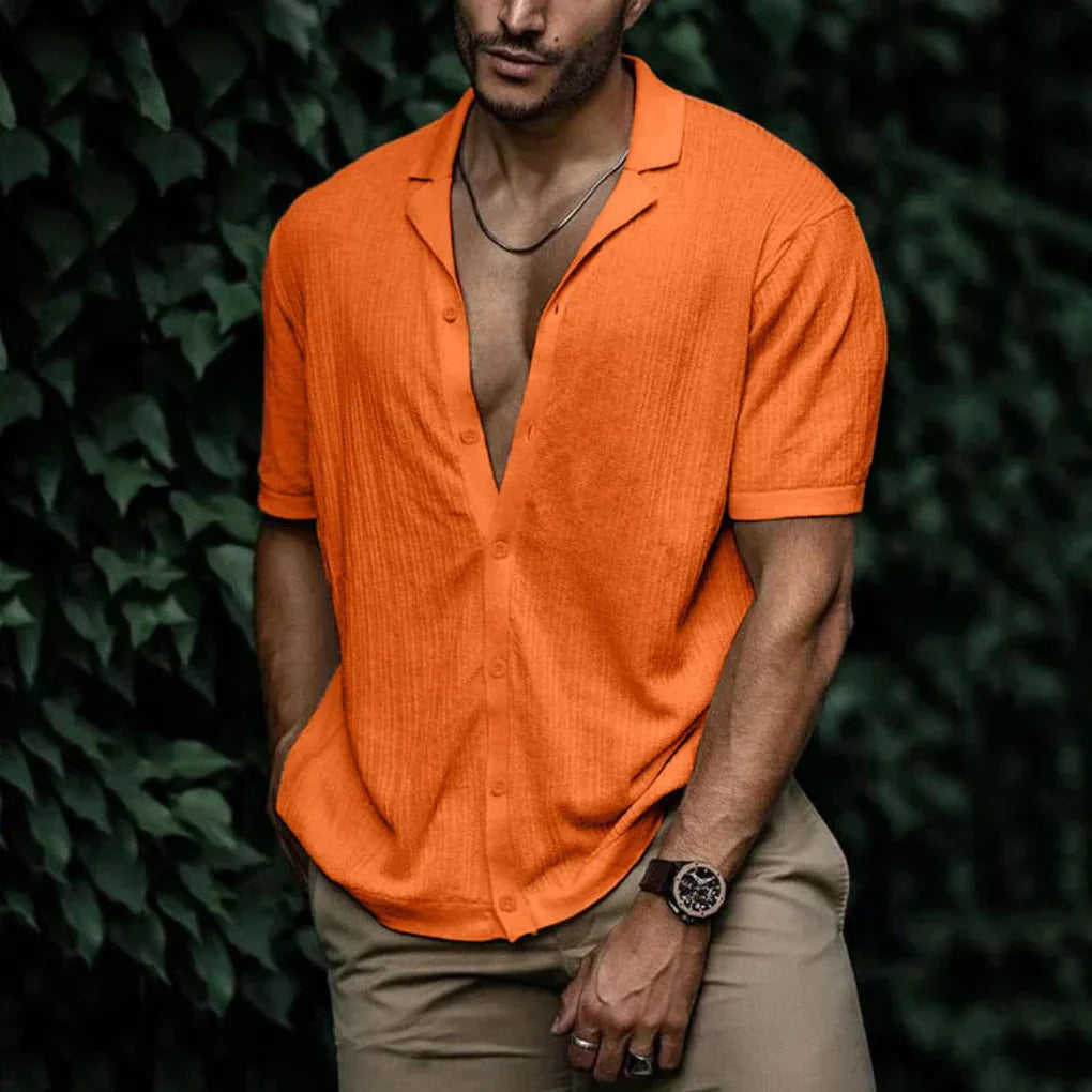 Men's summer short-sleeve shirt with linen effect