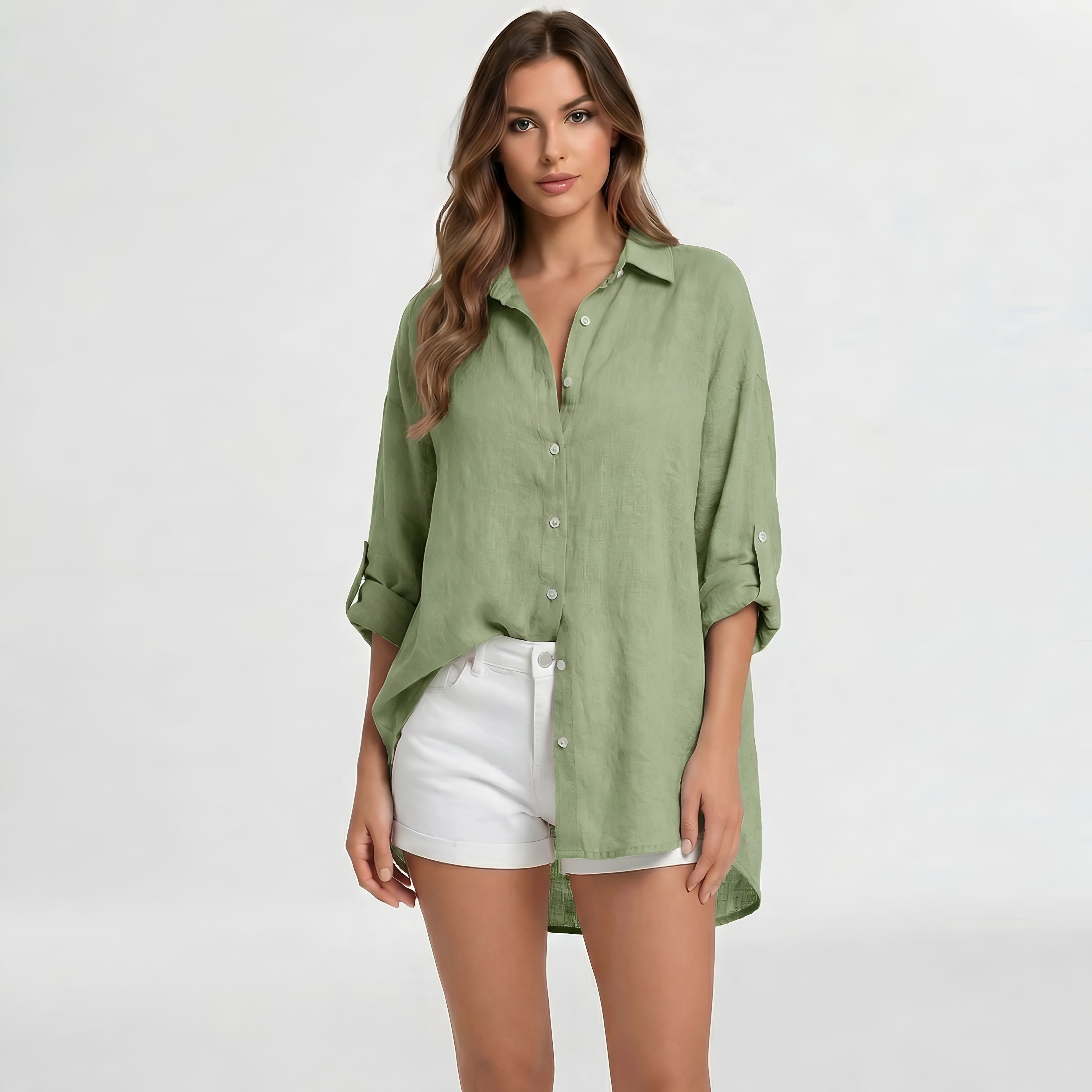 Camicia donna lino manica lunga oversize camicia estiva casual traspirante
