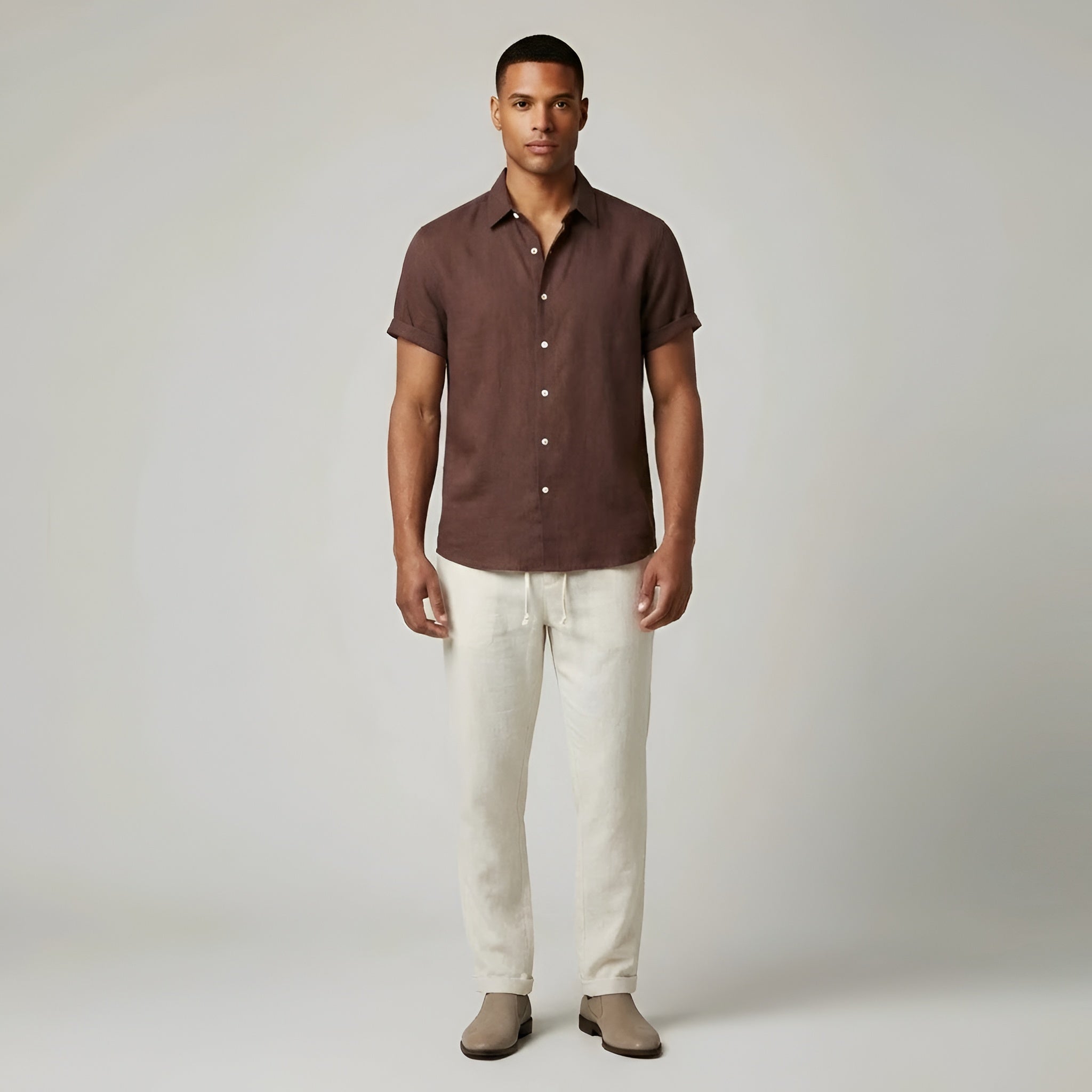 Camicia uomo maniche corte lino casual camicia estiva uomo traspirante con bottoni