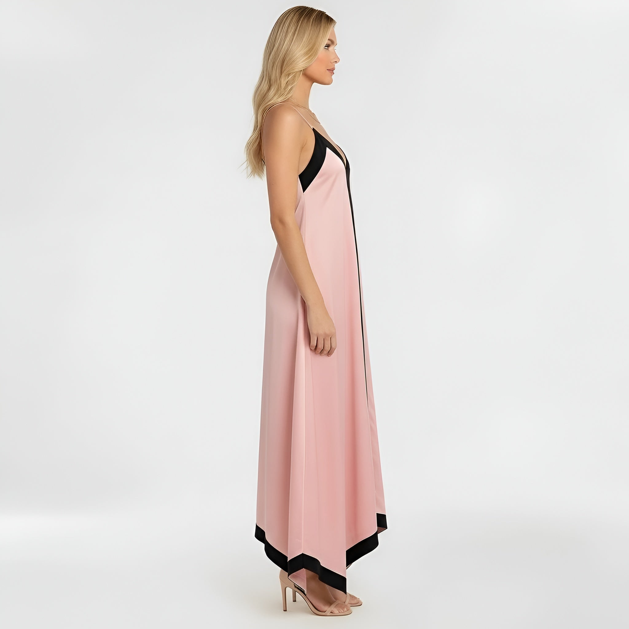Women's elegant long dress with thin straps, maxi evening dress with V-neck