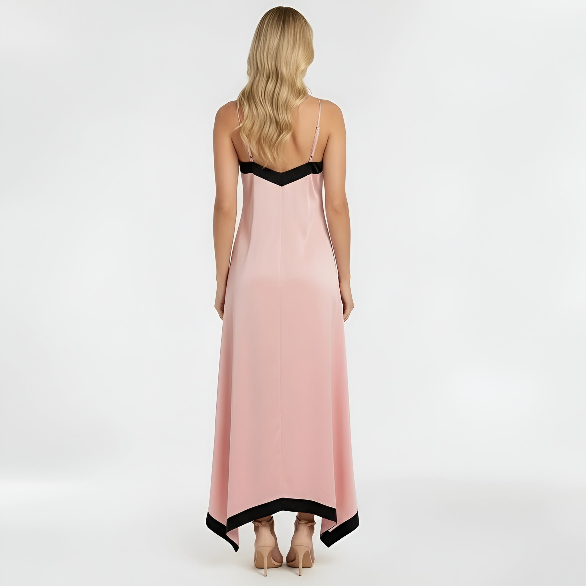 Women's elegant long dress with thin straps, maxi evening dress with V-neck