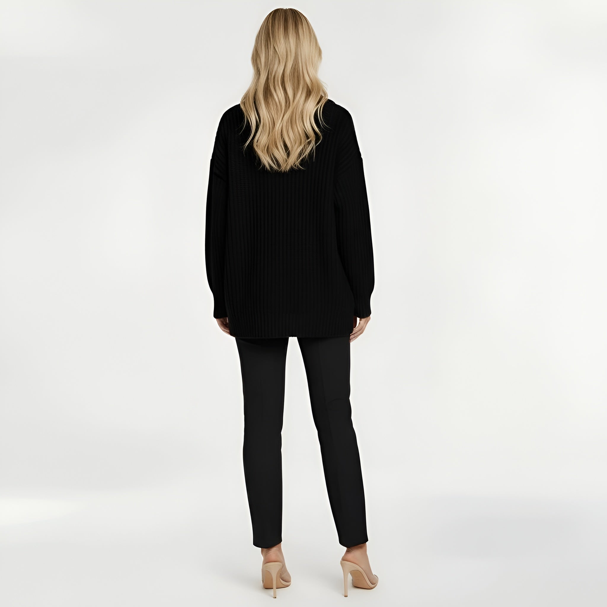 Maglione lungo donna con zip colletto alto maglia oversize casual a coste