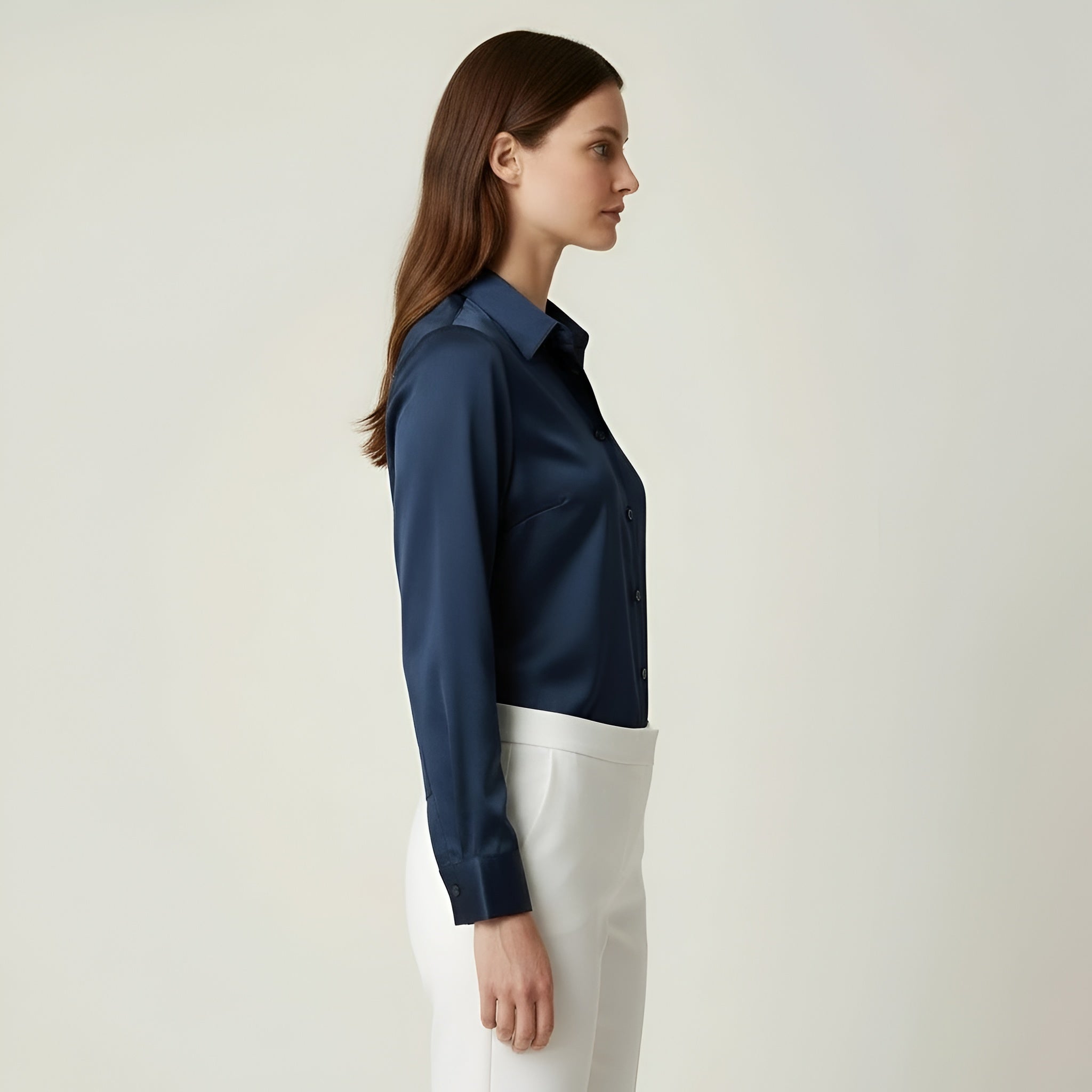 Camicia donna in raso con bottoni maniche lunghe camicetta elegante ufficio donna