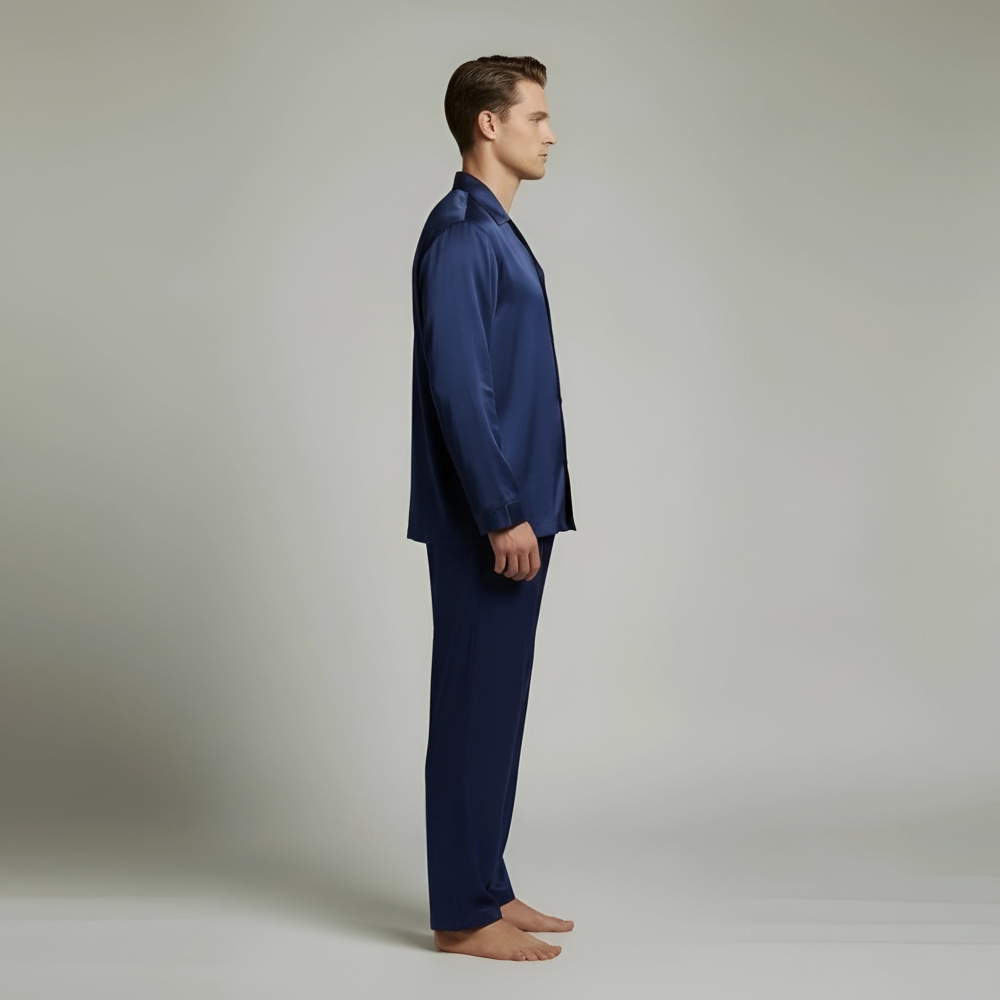 Pigiama Uomo in Raso Camicia e Pantaloni Set Notte Elegante Maniche Lunghe