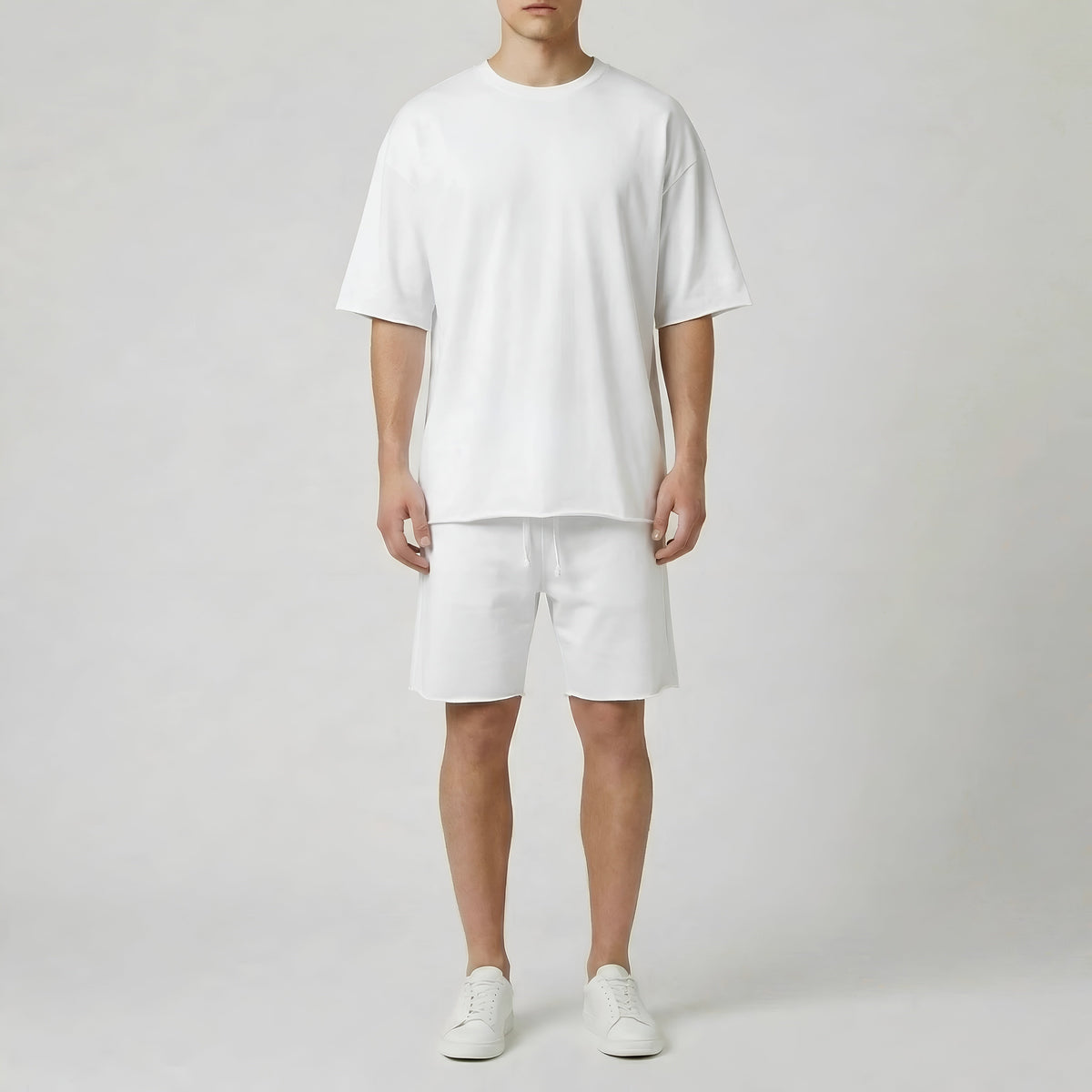 Męski komplet: bawełniany T-shirt i szorty, casualowy, letni, sportowy