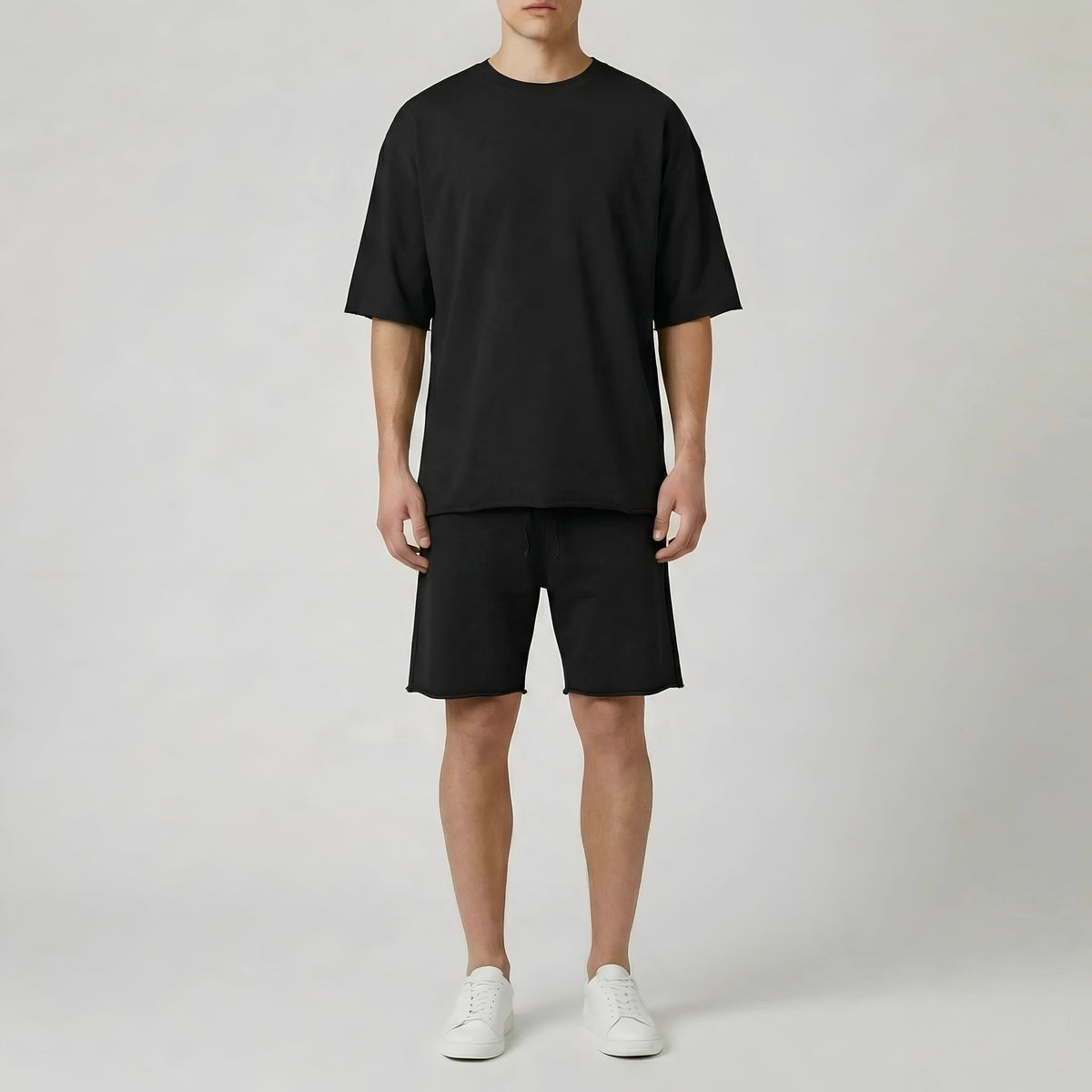 Męski komplet: bawełniany T-shirt i szorty, casualowy, letni, sportowy