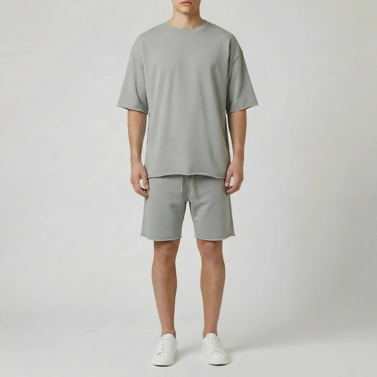 Męski komplet: bawełniany T-shirt i szorty, casualowy, letni, sportowy