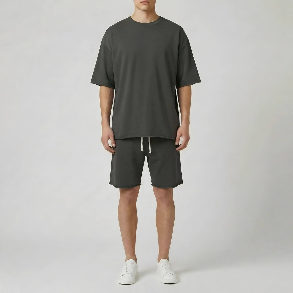 Męski komplet: bawełniany T-shirt i szorty, casualowy, letni, sportowy