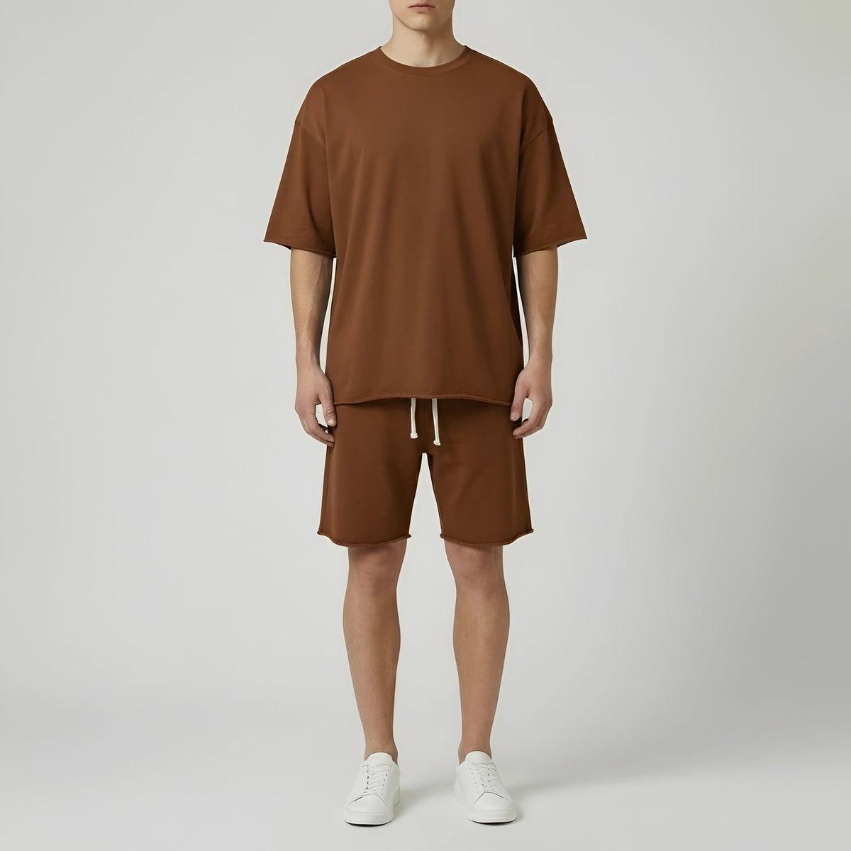 Męski komplet: bawełniany T-shirt i szorty, casualowy, letni, sportowy