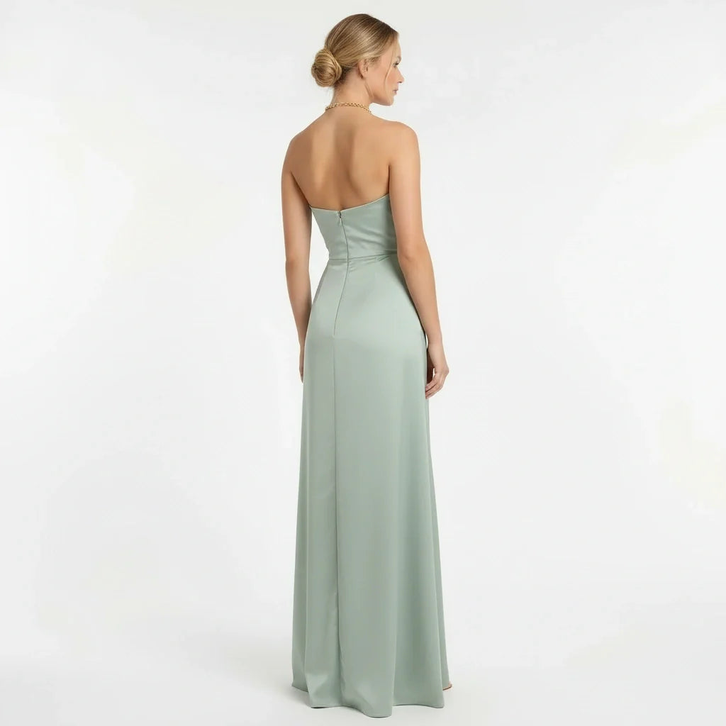 Women's elegant long one-shoulder dress with high slit, fitted evening dress
