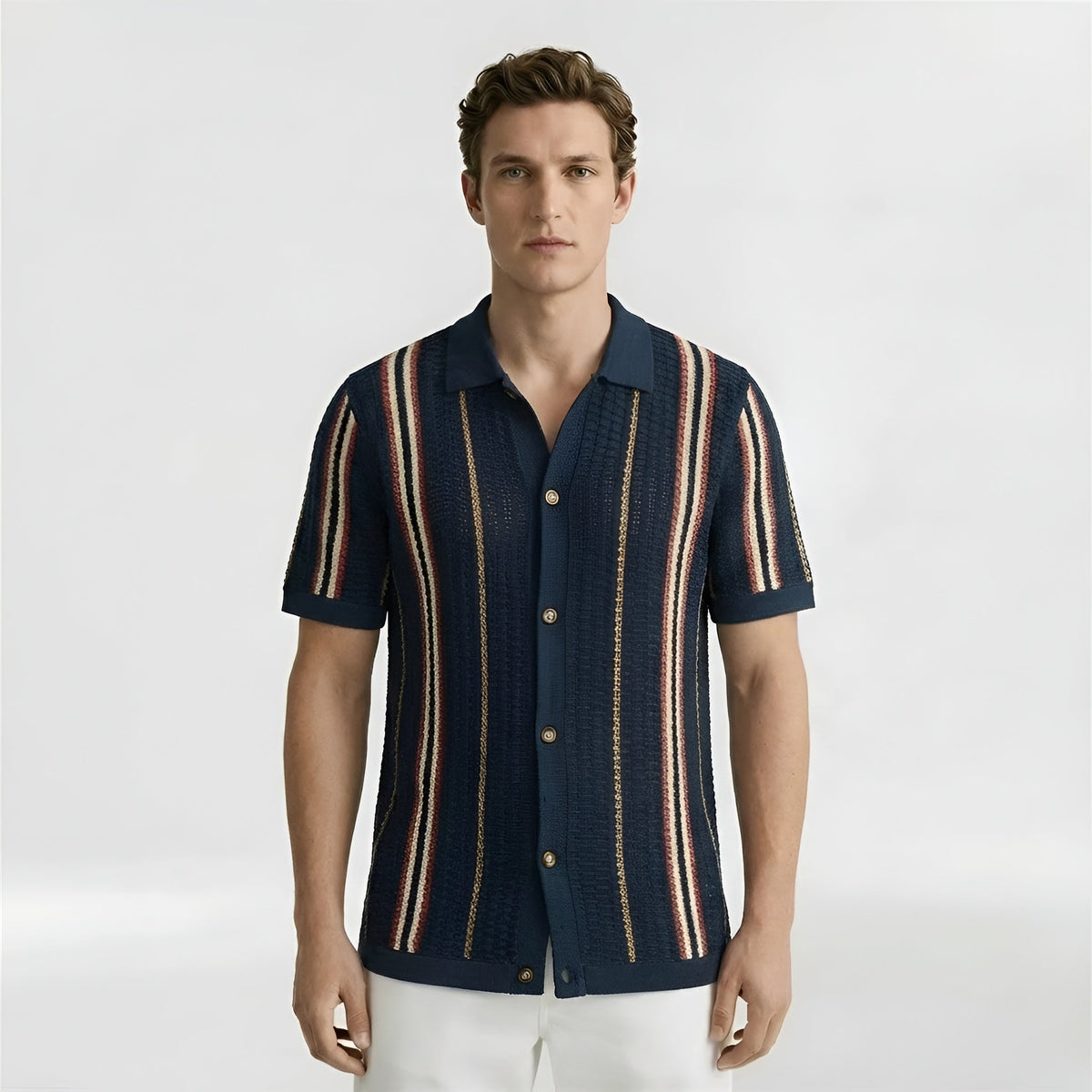 Chemise homme en maille à manches courtes avec col, chemise décontractée respirante