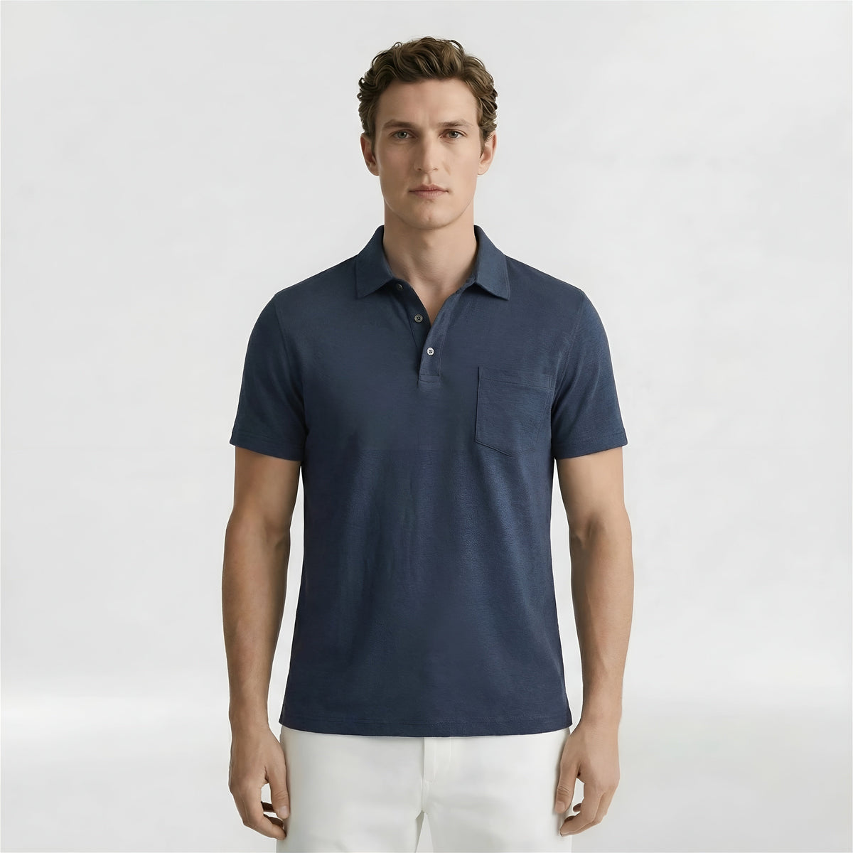Ανδρική κοντομάνικη polo μπλούζα από βαμβάκι, casual πλεκτή polo με γιακά και κουμπιά