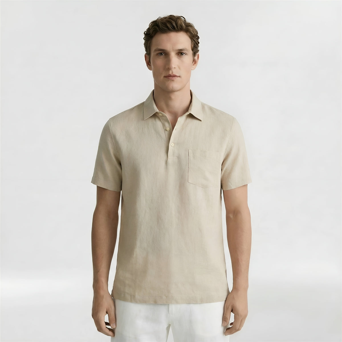 Polo homme à manches courtes en coton, style décontracté, avec col boutonné