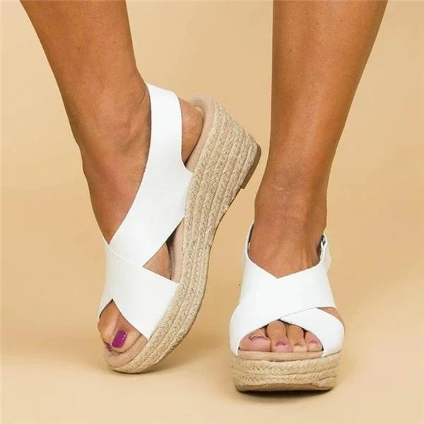 Sandali Platform Donna con Zeppa in Corda e Fasce Incrociate