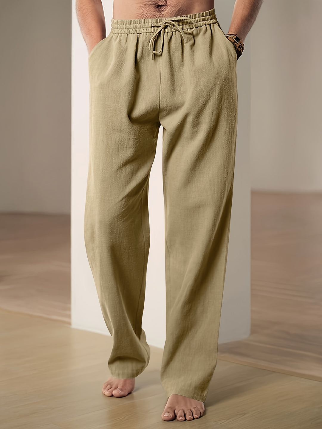 Pantaloni in lino estivi da uomo – Vestibilità comoda con coulisse elastica