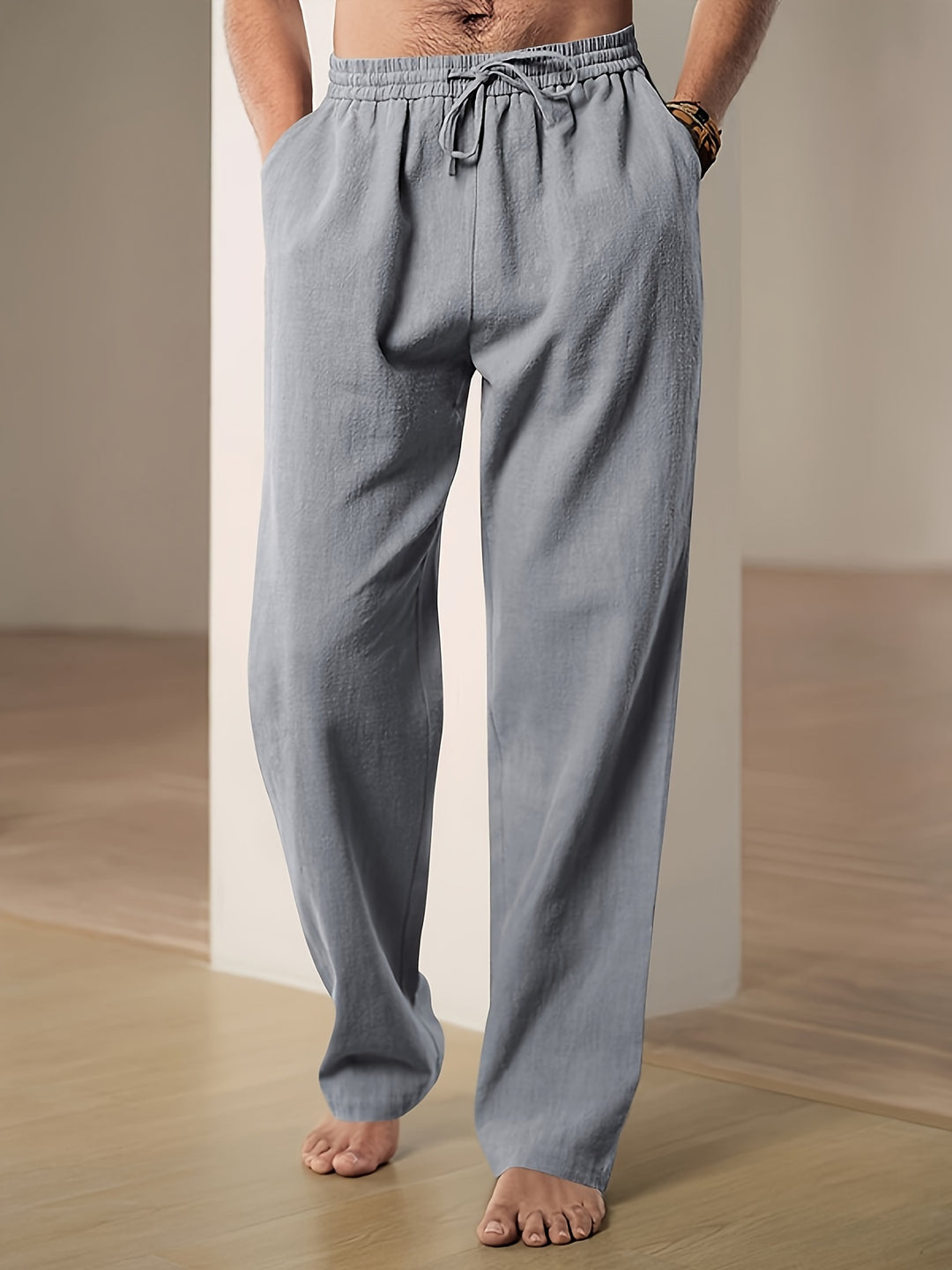 Pantaloni in lino estivi da uomo – Vestibilità comoda con coulisse elastica