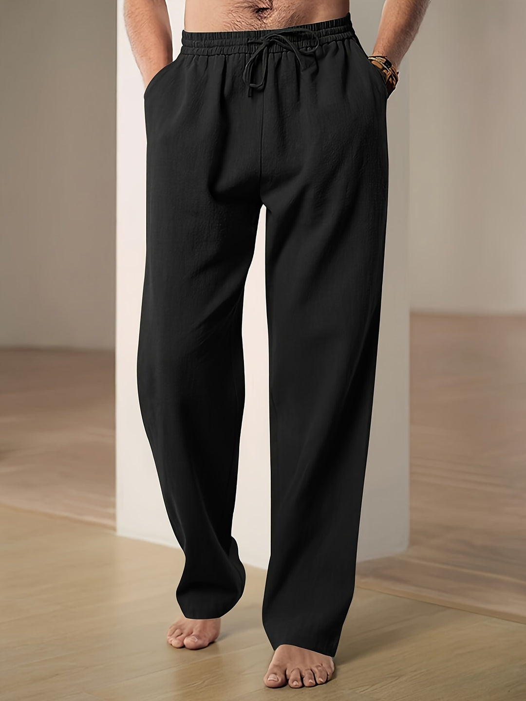 Pantaloni in lino estivi da uomo – Vestibilità comoda con coulisse elastica