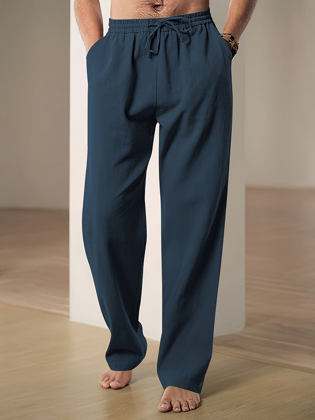 Pantaloni in lino estivi da uomo – Vestibilità comoda con coulisse elastica