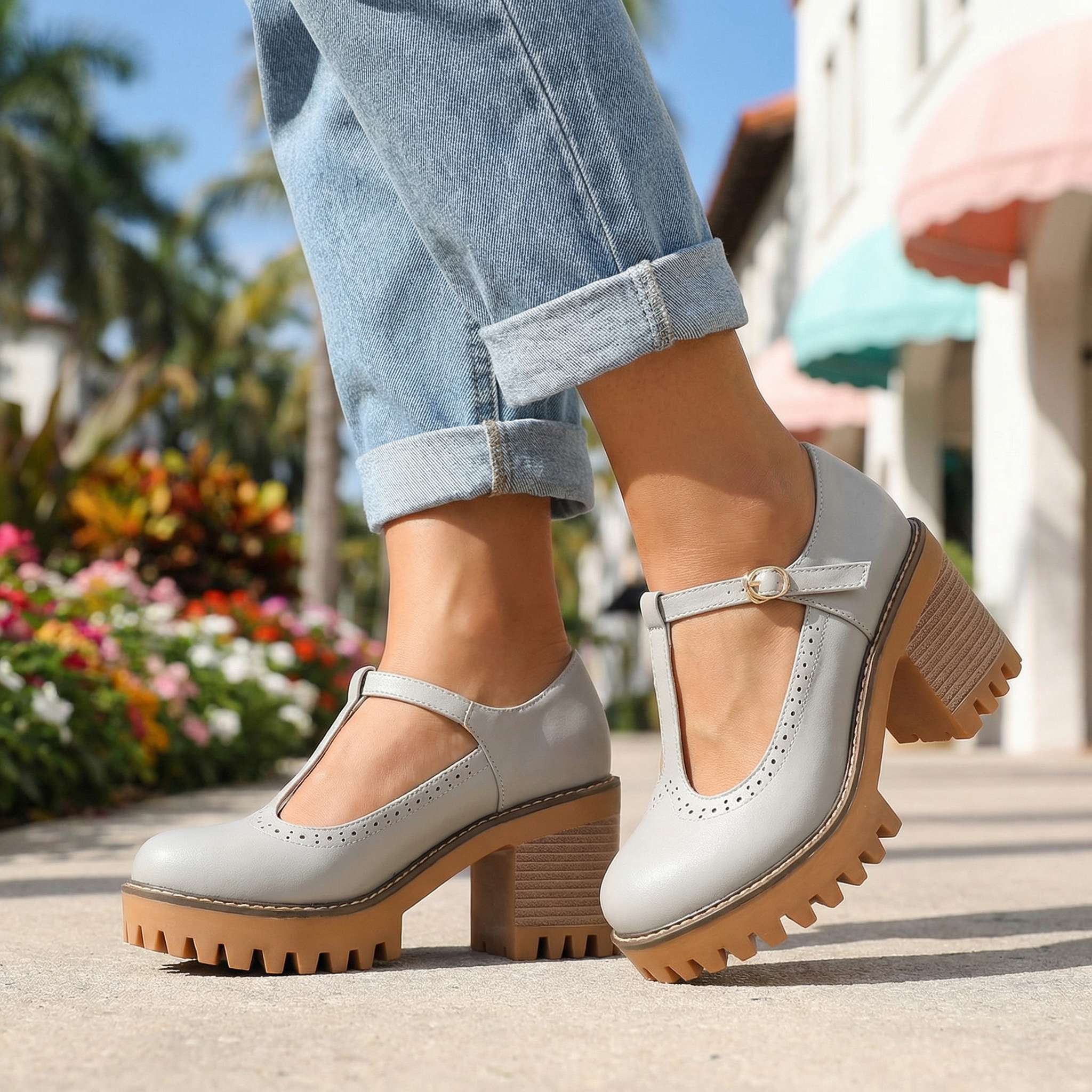 Mary Jane Stiletto Heels with T-Strap
