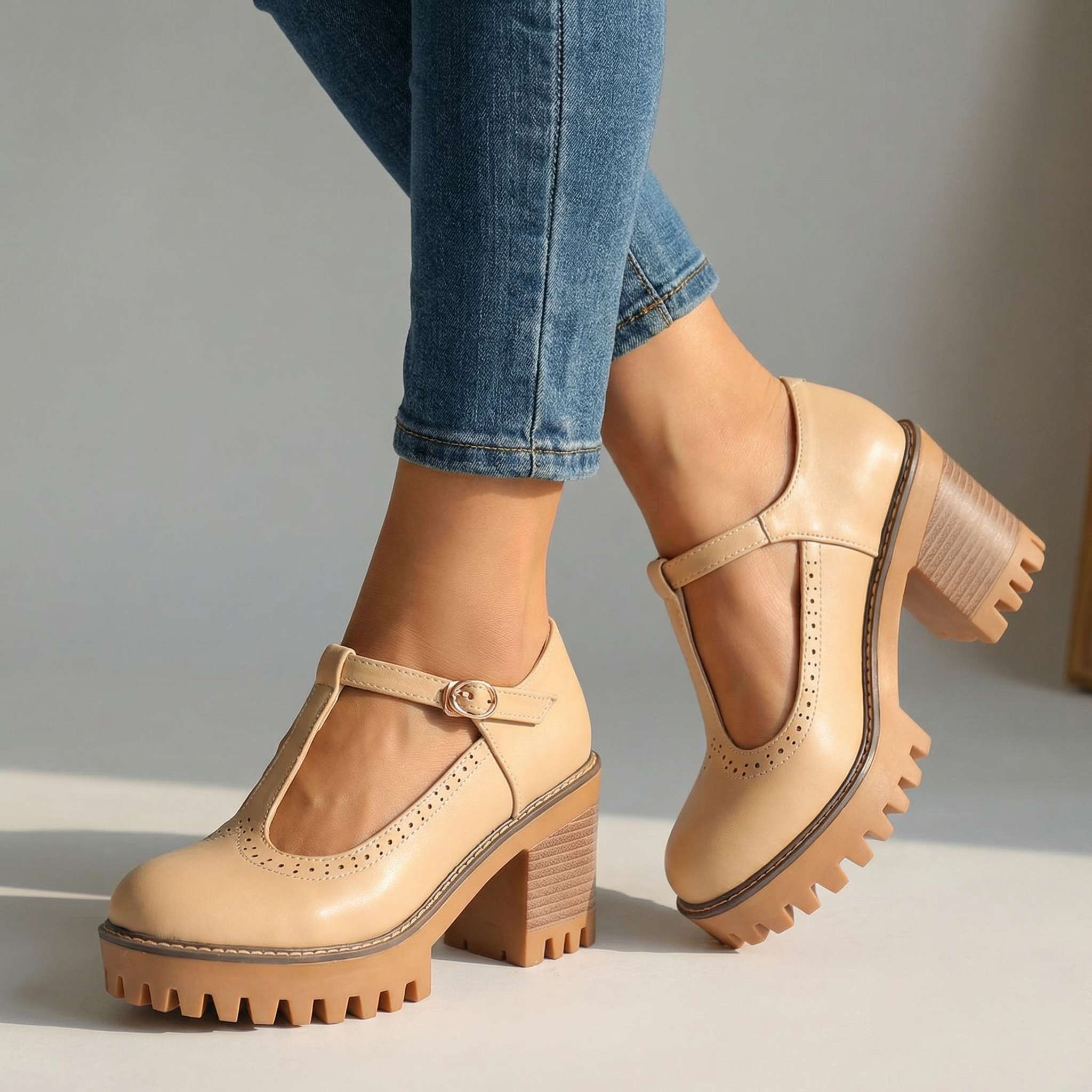 Mary Jane Stiletto Heels with T-Strap