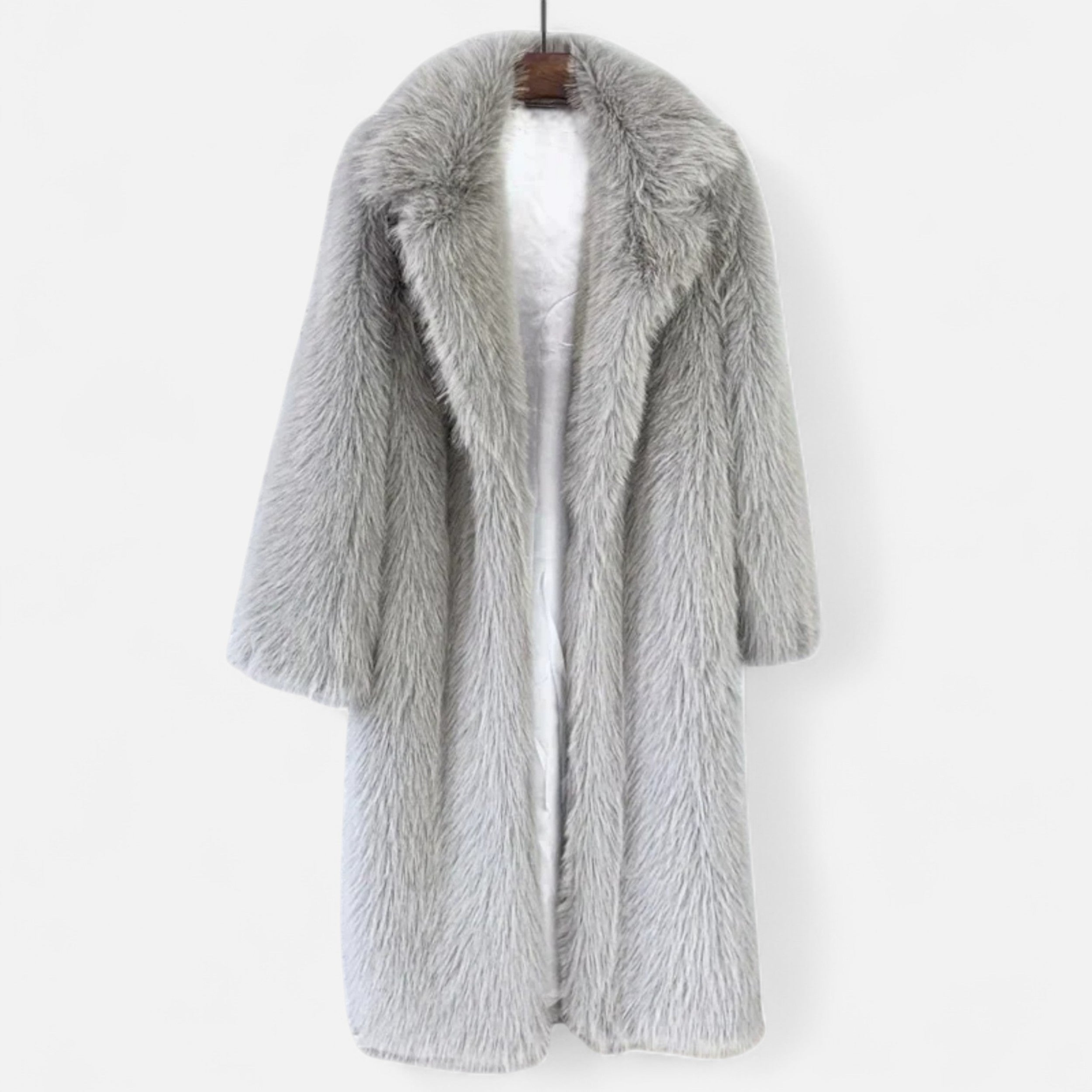 Cappotto Lungo Donna Effetto Pelliccia con Collo Ampio