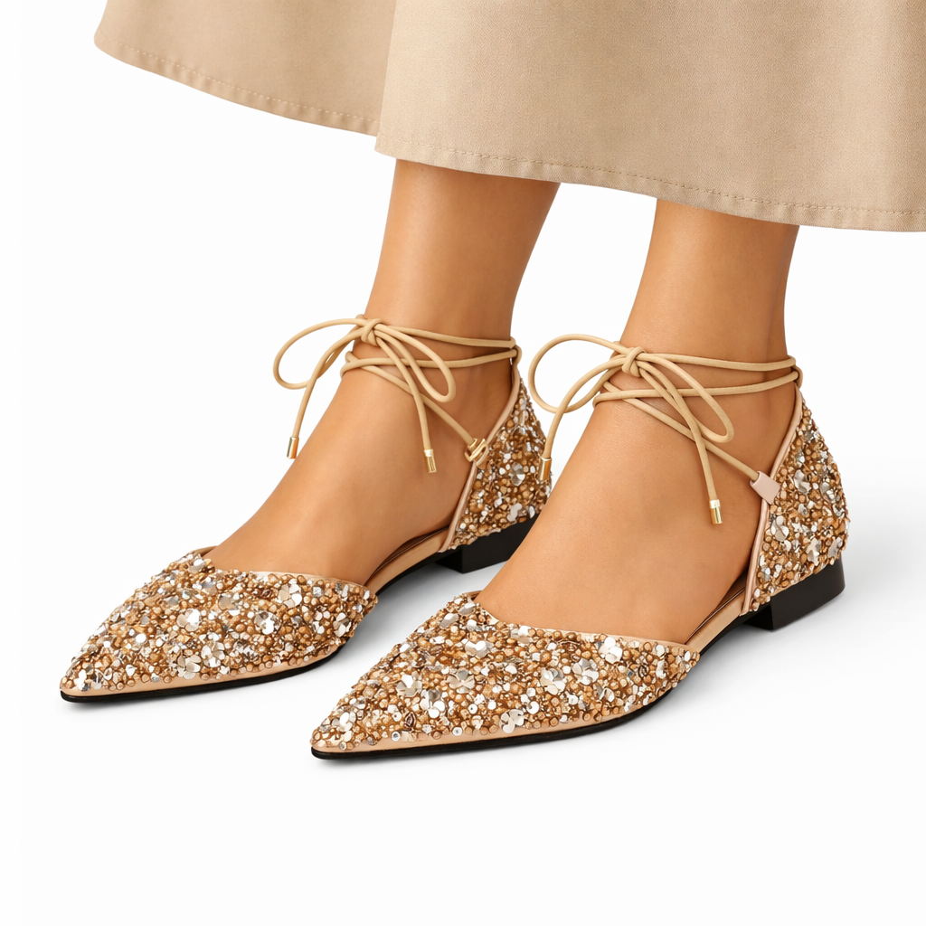Ballerine da Donna con Glitter e Laccetti alla Caviglia
