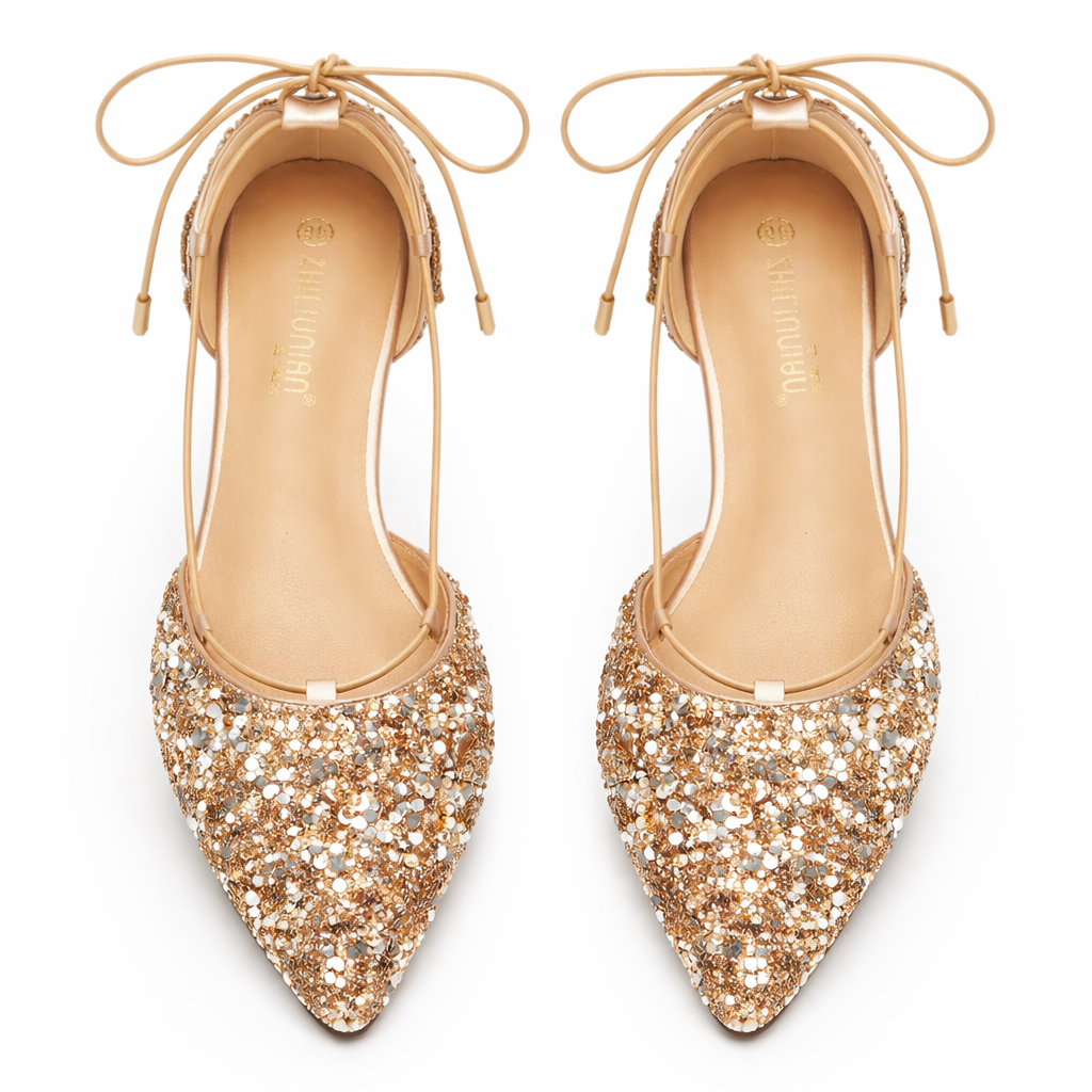 Ballerine da Donna con Glitter e Laccetti alla Caviglia