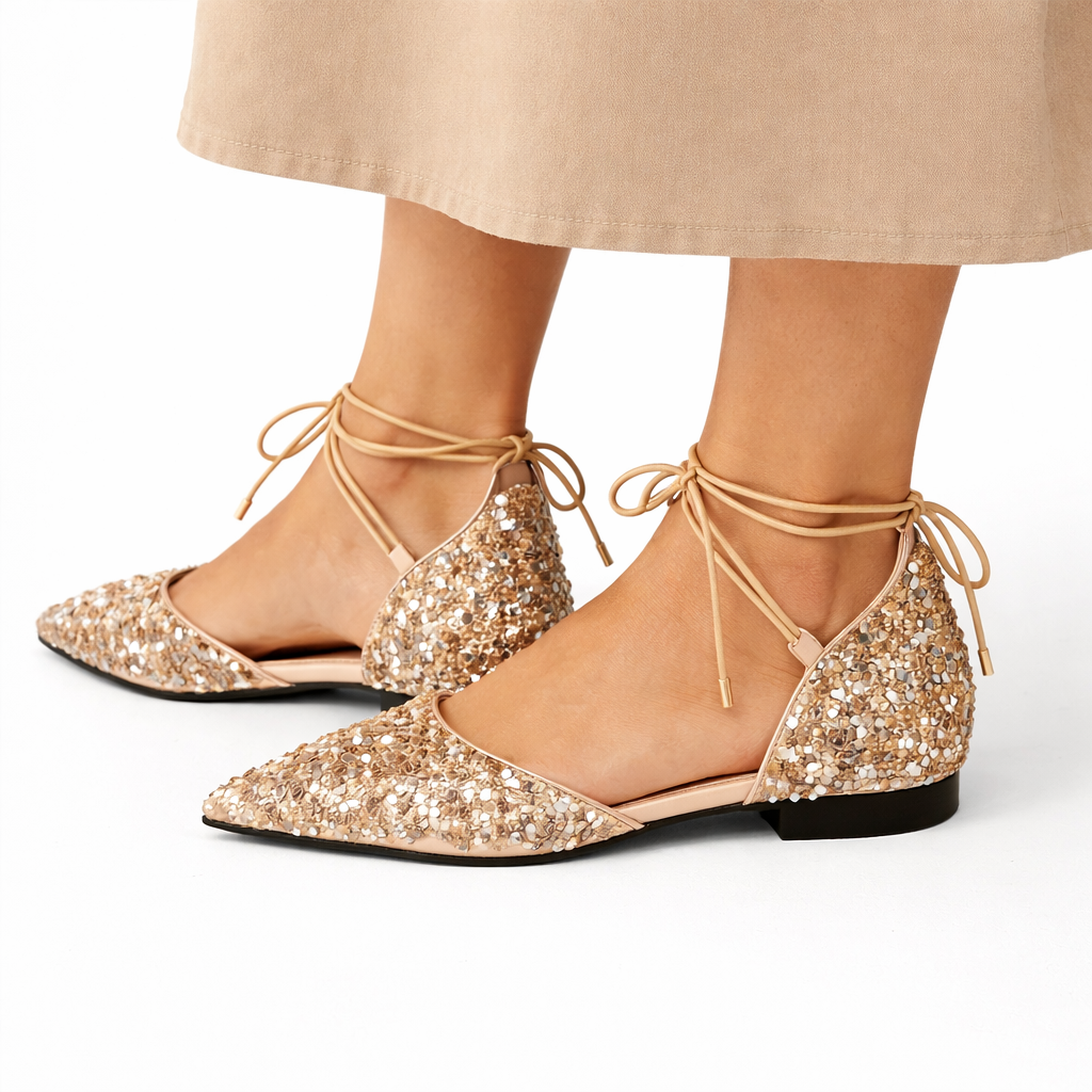 Ballerine da Donna con Glitter e Laccetti alla Caviglia