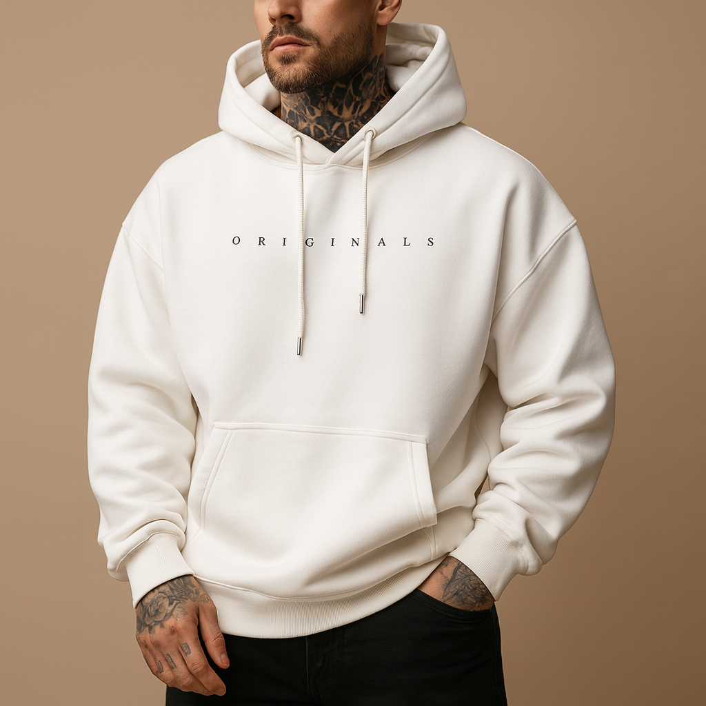 Felpa con Cappuccio da Uomo Oversize in Cotone con Tasca a Marsupio