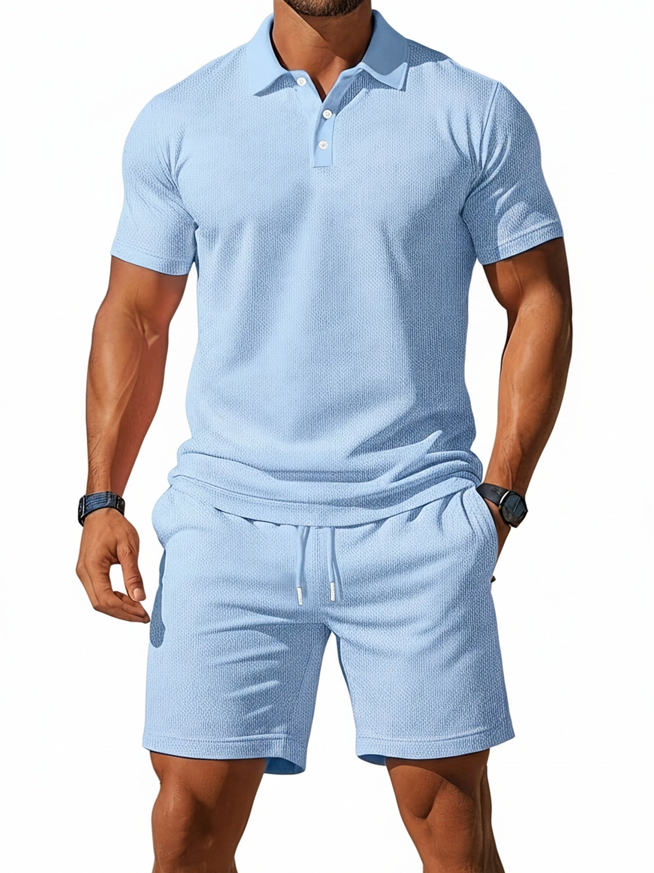 Set polo e pantaloncini da uomo con colletto a polo e coulisse