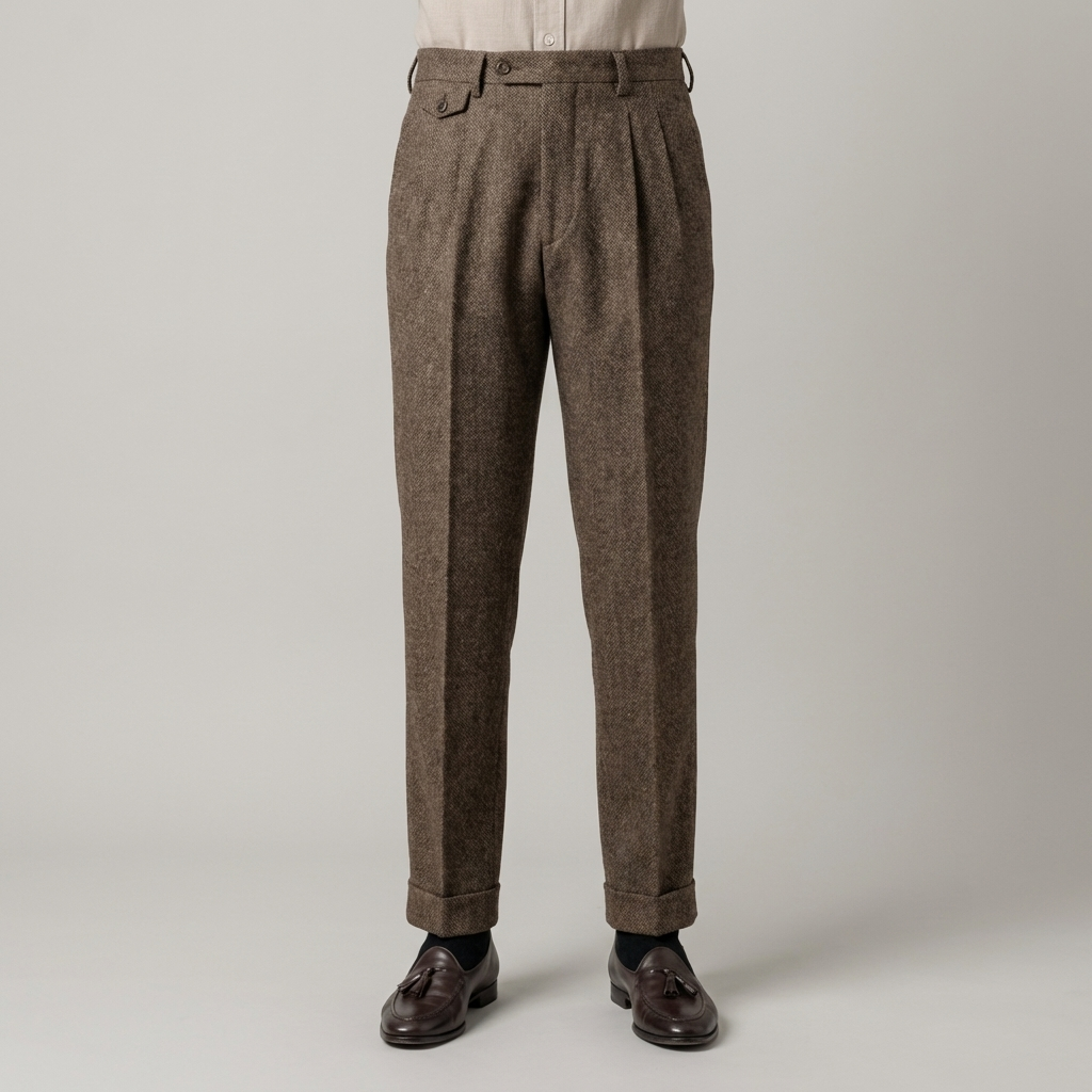 Elegant Men's High-Waisted Trousers with Double Pleat and Straight Leg
