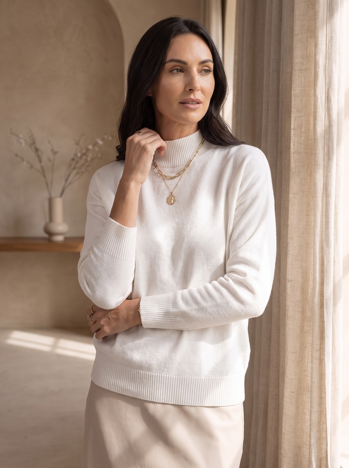 Maglione da Donna con Collo Alto e Maniche Lunghe
