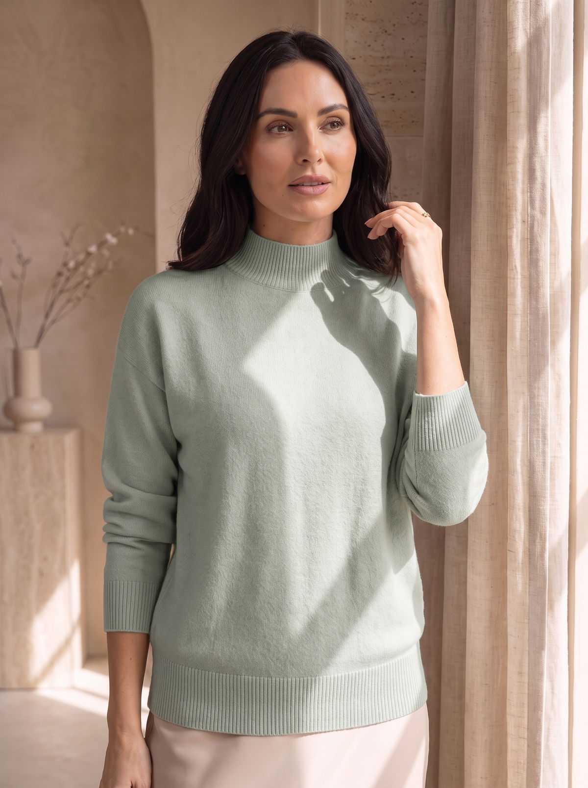 Maglione da Donna con Collo Alto e Maniche Lunghe