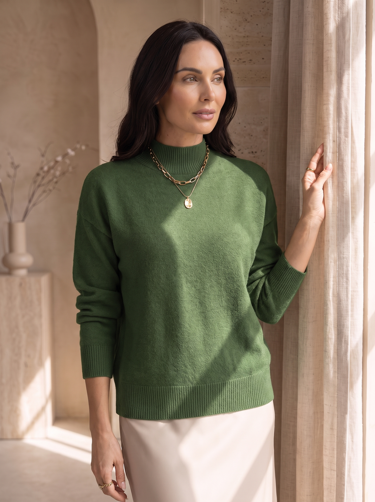Maglione da Donna con Collo Alto e Maniche Lunghe